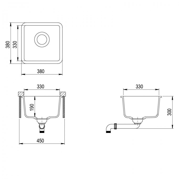 Virtuves izlietne HELIKA ARCA pabūvējama 380x380mm, SQA100-110