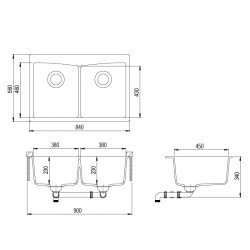 Virtuves izlietne HELIKA ARCA pabūvējamā 840x560mm, SQA210-222