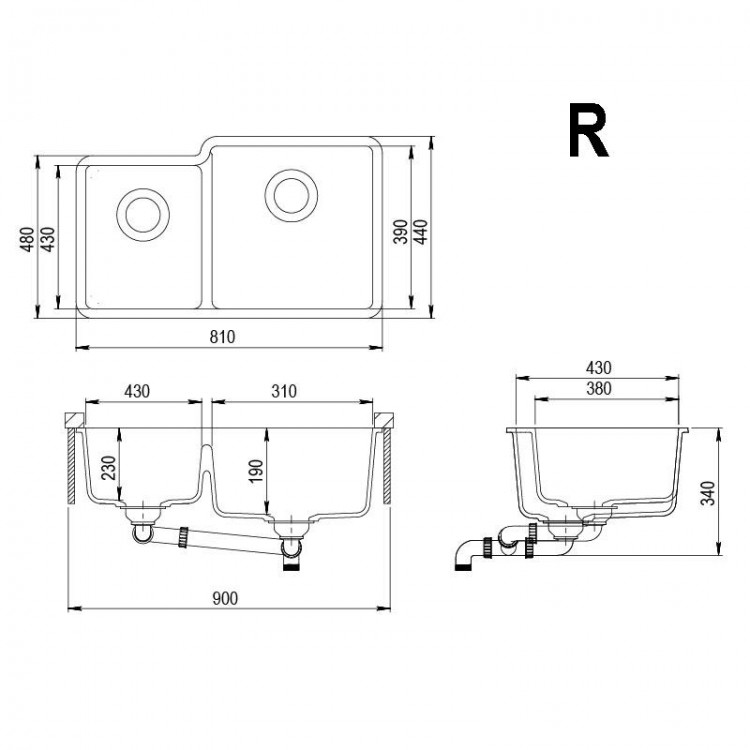Virtuves izlietne HELIKA ARCA pabūvējama 810x480mm L/R, SQA230-111