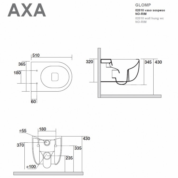 Tualetes pods piekaramais AXA Glomp No-Rim ar Soft Close vāku