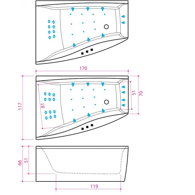 Stūra vanna Balteco Cali, 170x117cm