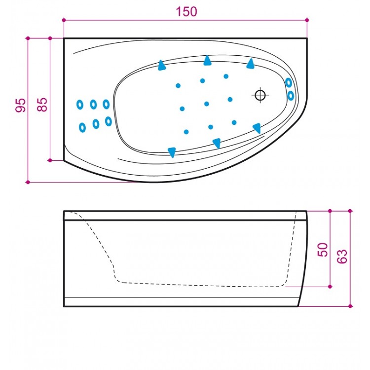 Stūra vanna Balteco Eclipse 15, 150x95cm