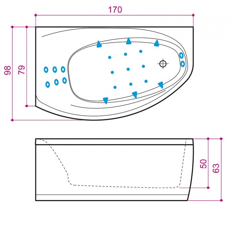 Stūra vanna Balteco Eclipse 17, 170x98cm