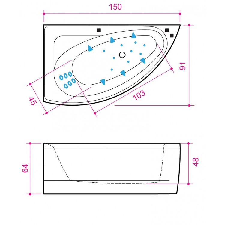 Stūra vanna Balteco Idea 15, 150x91cm