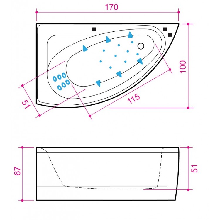 Stūra vanna Balteco Idea 17, 170x100cm