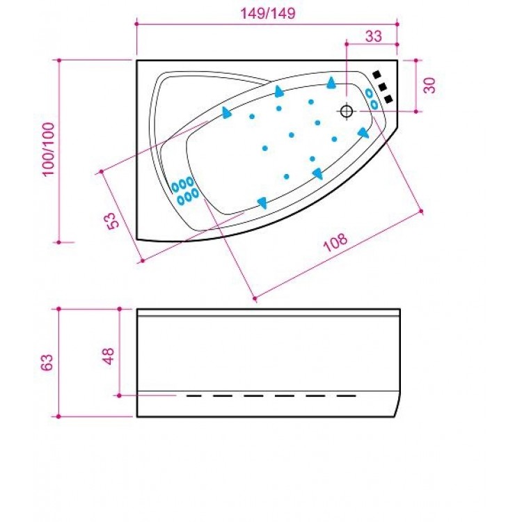 Stūra vanna Balteco Rhea 15, 149x100cm