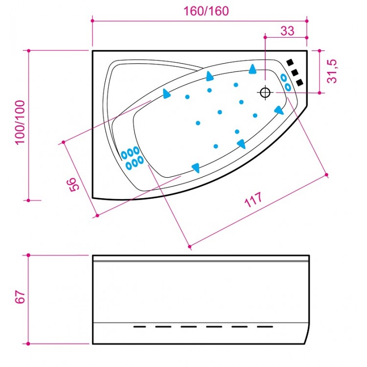 Stūra vanna Balteco Rhea 16, 160x100cm