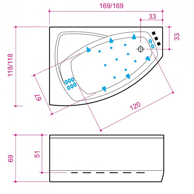 Stūra vanna Balteco Rhea 17, 169x118cm