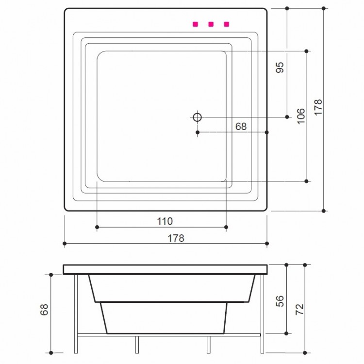 Taisnstūra vanna Balteco QUADRUM 178x178 cm