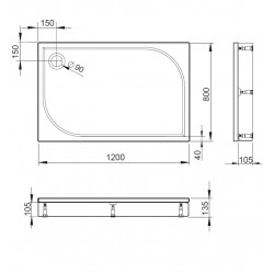Dušas paliktnis taisnstūra Baltijos Brasta 80x120cm LINAS