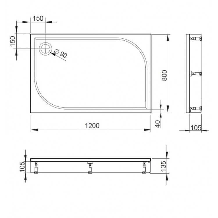 Dušas paliktnis taisnstūra Baltijos Brasta 80x120cm LINAS