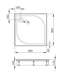 Dušas paliktnis kvadrātveida Baltijos Brasta 90x90cm ROKAS