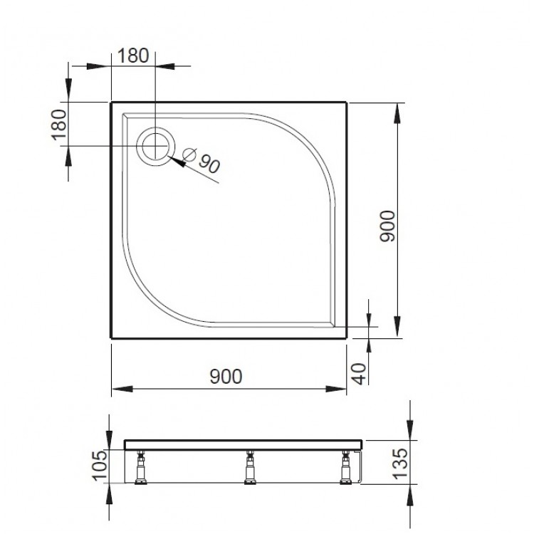 Dušas paliktnis kvadrātveida Baltijos Brasta 90x90cm ROKAS