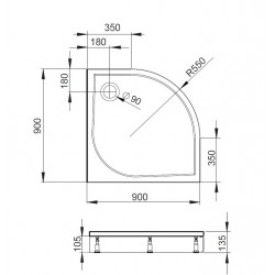 Dušas paliktnis pusapaļš Baltijos Brasta 90x90cm IGNAS R-550