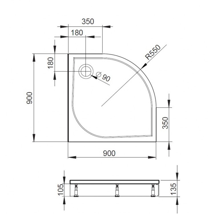 Dušas paliktnis pusapaļš Baltijos Brasta 90x90cm IGNAS R-550