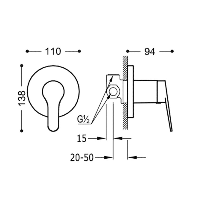 Dušas iebūvējamais maisītājs BASE-TRES PLUS, hroms 21617701