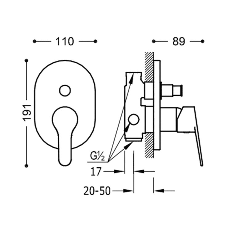 Vannas un dušas iebūvējamais maisītājs BASE-TRES PLUS, hroms 21618001
