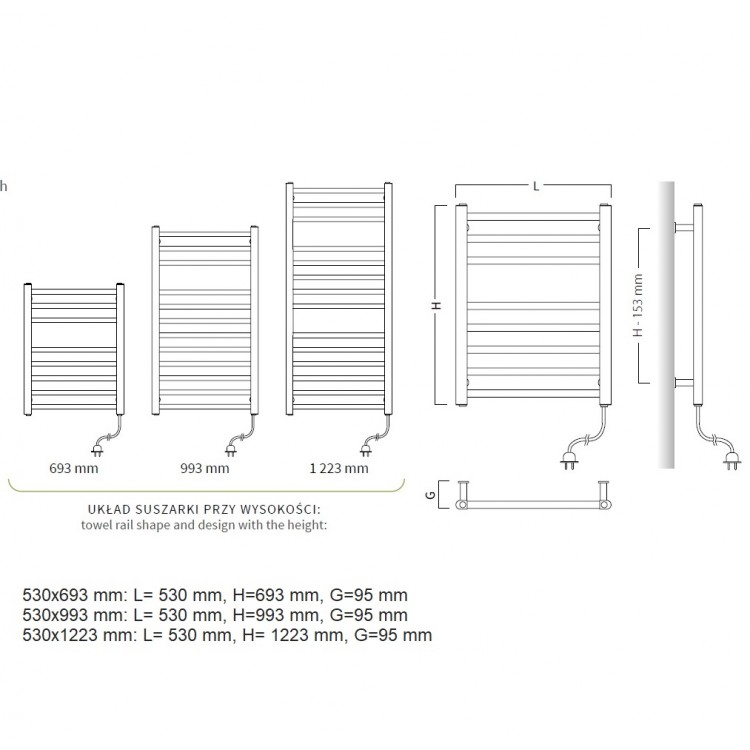 Elektriskais dvieļu žāvētājs POP STAR 500x1295mm 600W, balts С34