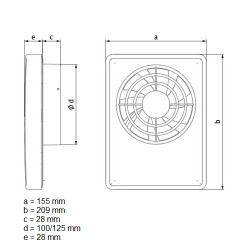 Sadzīves ventilators Blauberg SMART 100/125 ar taimeri, mitruma sensors