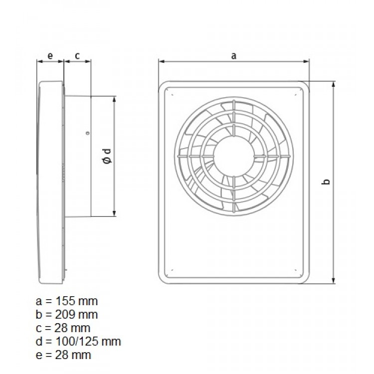 Sadzīves ventilators Blauberg SMART 100/125 ar taimeri, mitruma sensors