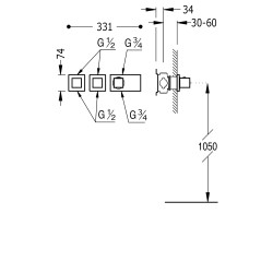 TRES Block System Iebūvējamais jaucējkrāns (3-ceļu), 20725399