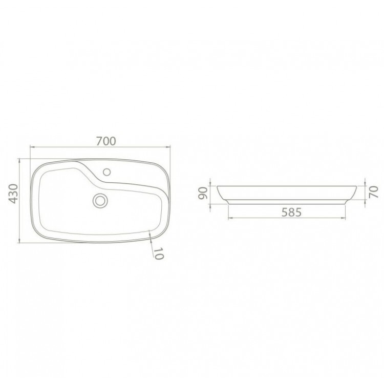 Vannas istabas uzliekamā izlietne Cerastyle NOVE 70x43cm, 1162