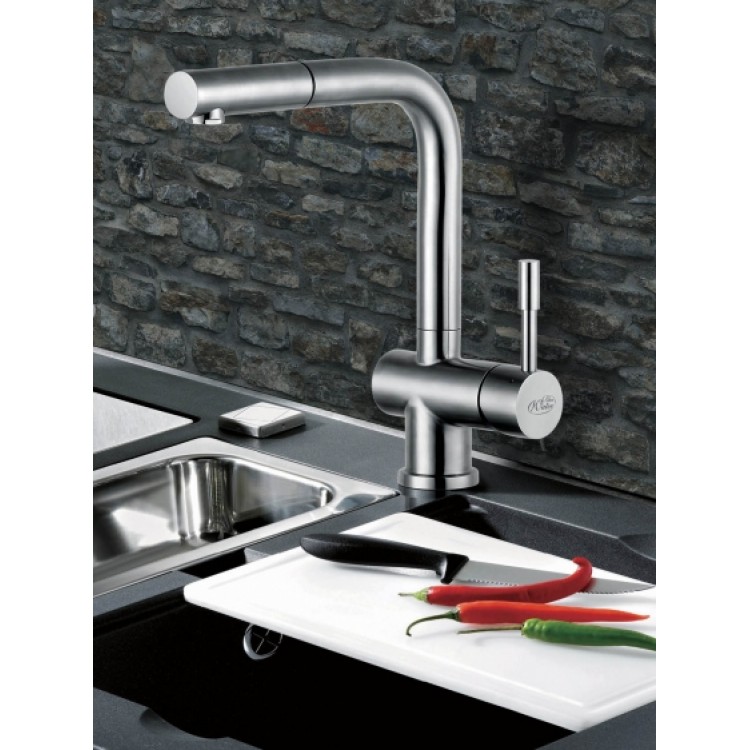 Virtuves izlietnes maisītājs ar izvelkamu izteku BLUE WATER CORSA-INOX