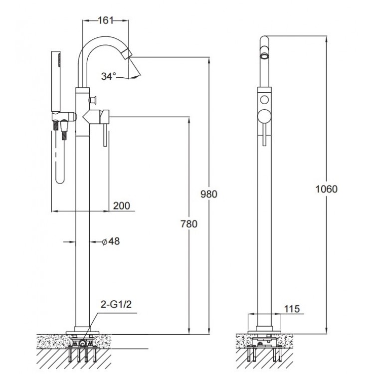 Vannas maisītājs brīvi stāvošs Blue Water DENVER, DEN-BWP.090С
