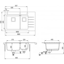 Virtuves izlietne HELIKA Delicia Plus 860x540 mm, GQD150-111B