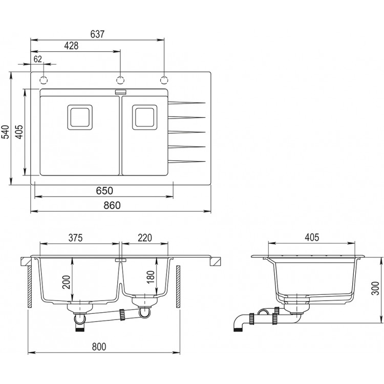 Virtuves izlietne HELIKA Delicia Plus 860x540 mm, GQD150-202B