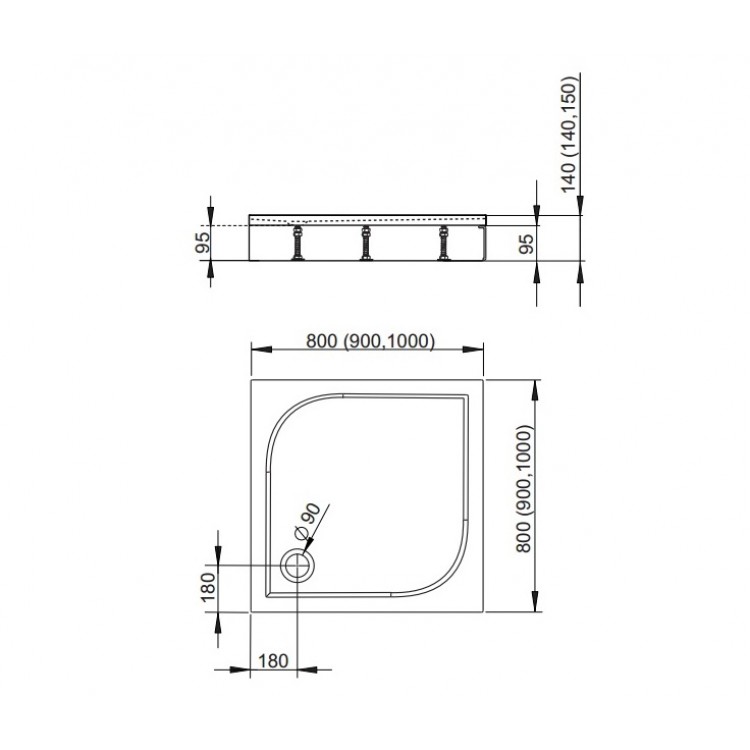 Dušas paliktnis kvadrātveida Radaway DELOS C 100x100, balts