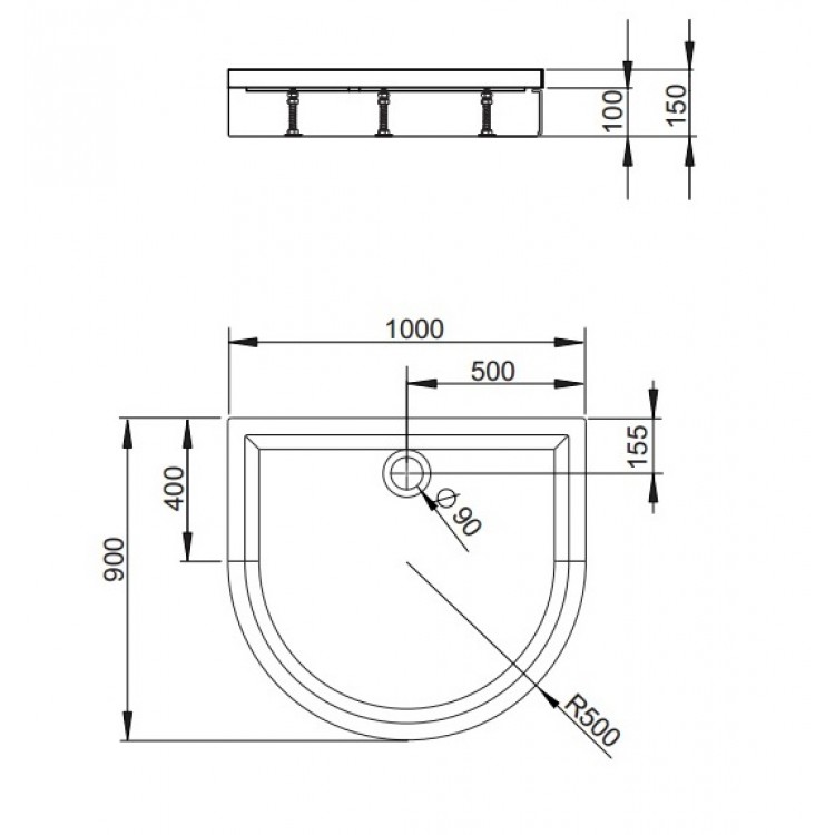 Dušas paliktnis pusapaļš Radaway DELOS P 100x90 ,balts