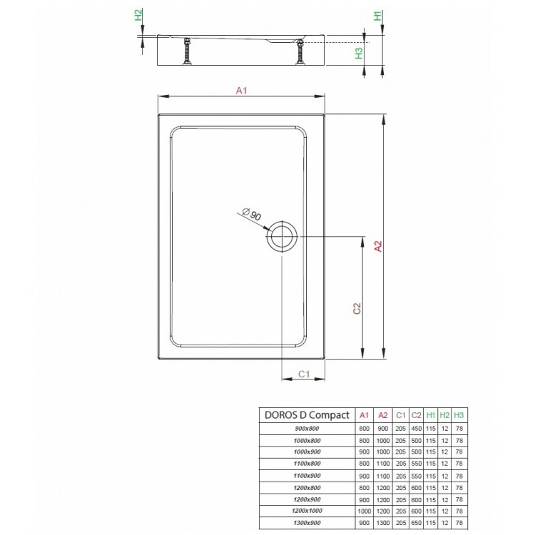 Dušas paliktnis taisnstūra Radaway DOROS D Compact 120x80cm