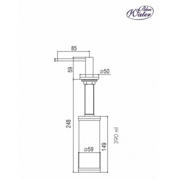 Šķidro ziepju dozators BLUE WATER DISP-INOX KV, nerūsējošs tērauds