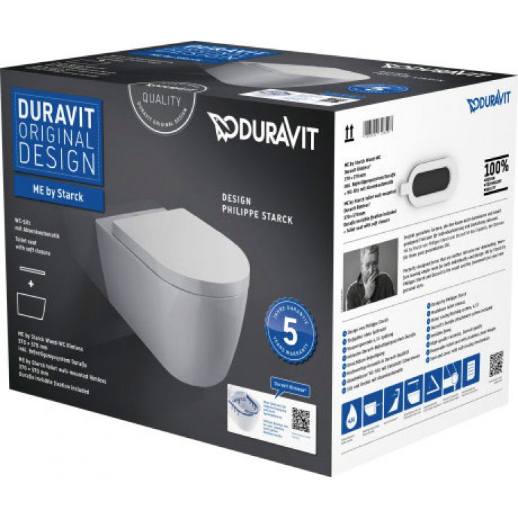 Tualetes pods piekaramais Duravit ME by Starck Compact Rimless ar vāku, 45300900A1