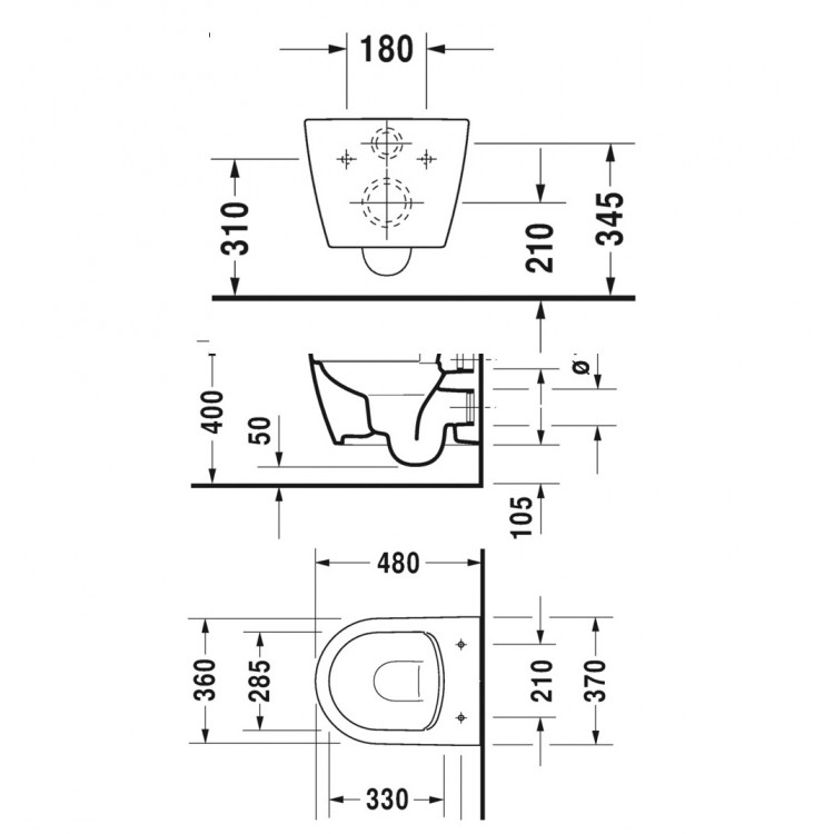 Tualetes pods piekaramais Duravit ME by Starck Compact Rimless ar vāku, 45300900A1