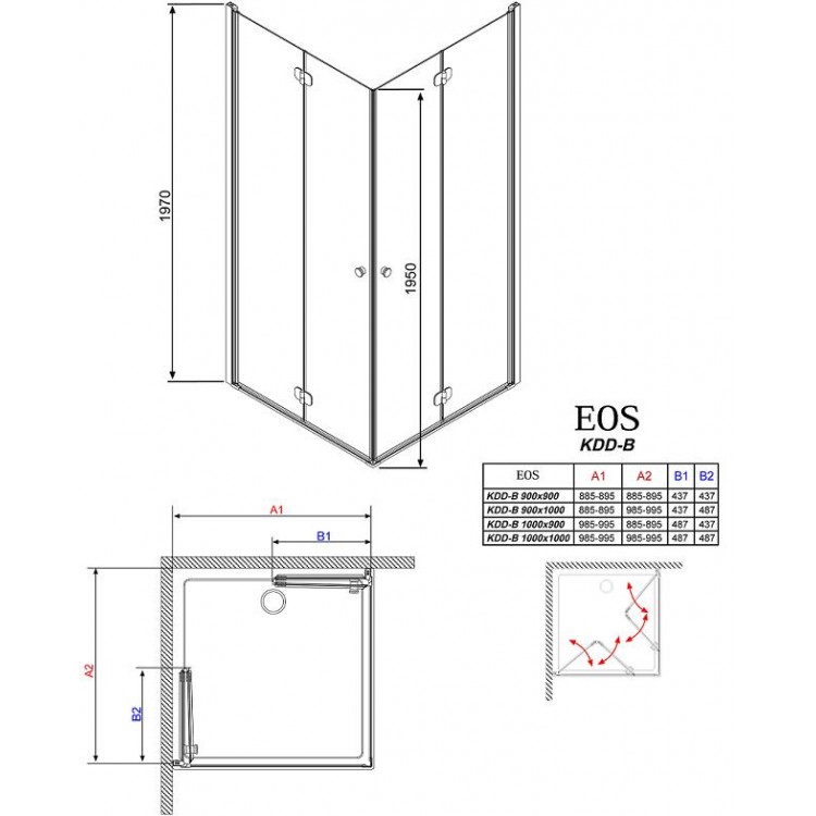 Dušas stūris taisnstūra Radaway Eos KDD-B 100x90