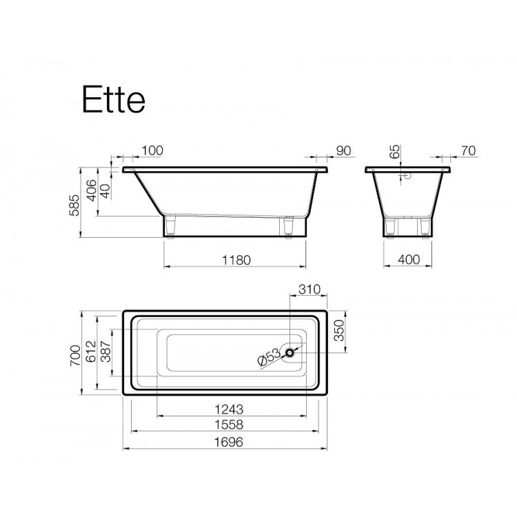 Taisnstūra vanna Vispool ETTE 170 x 70