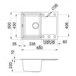Virtuves izlietne Elleci Easy-135 68x50cm, balta