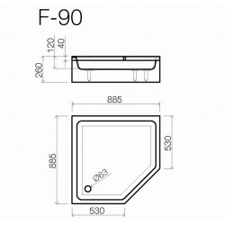 Dušas paliktnis piecstūru Vispool IFO F-90, 90x90, balts
