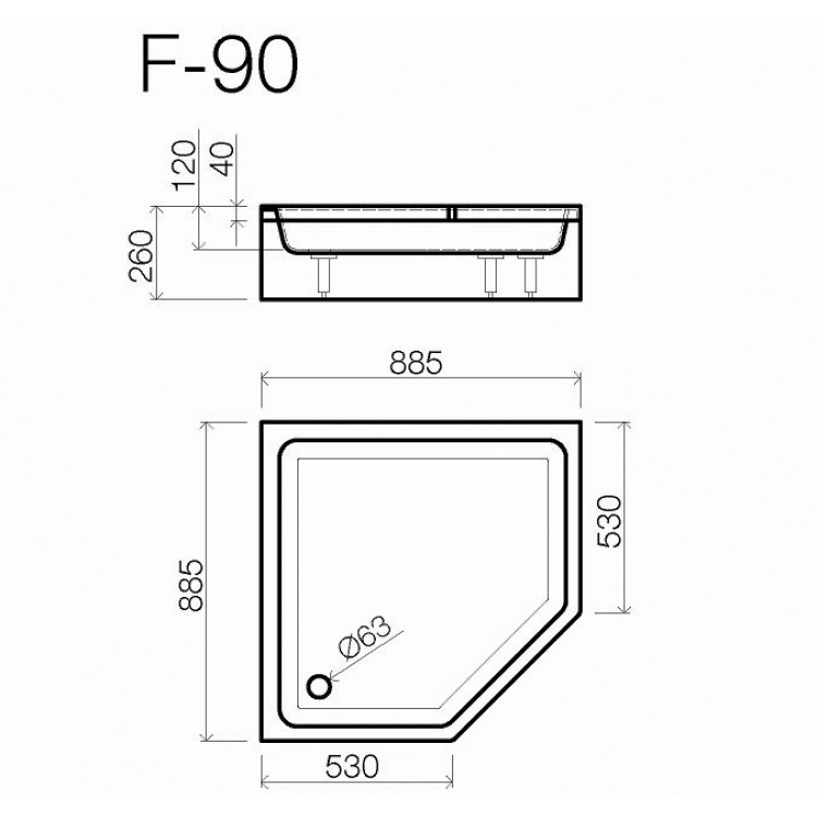 Dušas paliktnis piecstūru Vispool IFO F-90, 90x90, balts