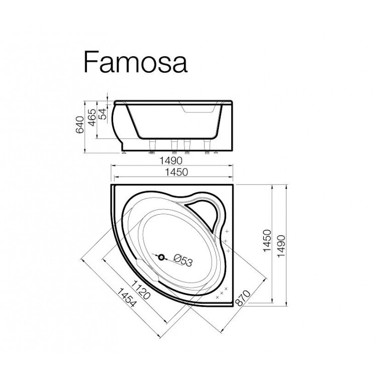 Stūra vanna Vispool FAMOSA 1490x1490
