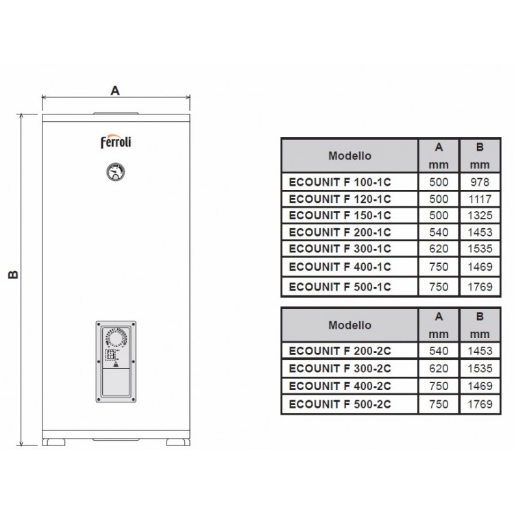 Grīdas kombinētais ūdens sildītājs Ferroli ECOUNIT F 200-1С 200L