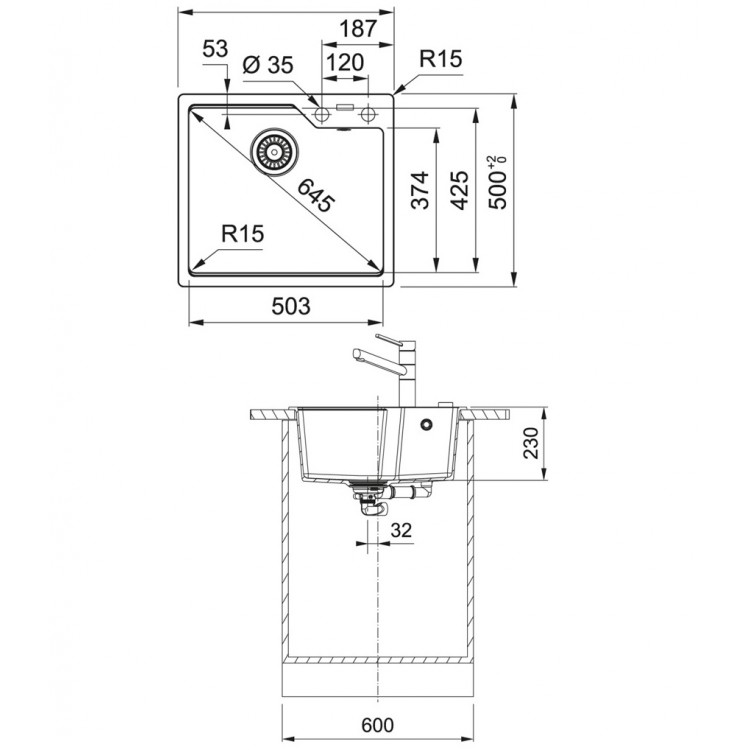 Virtuves izlietne FRANKE URBAN 56x50 cm, UBG 610-56, onikss
