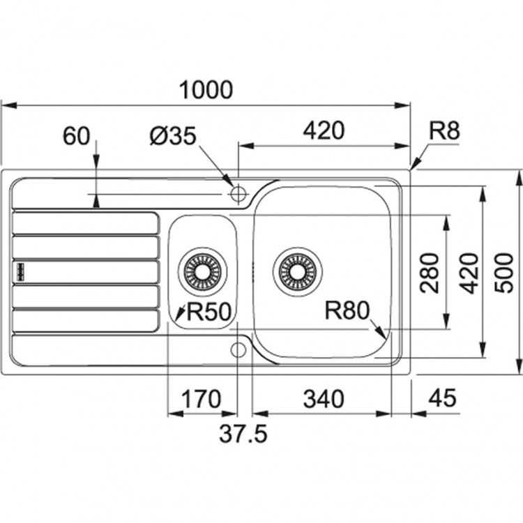 Virtuves izlietne FRANKE SPARK 100x50 cm, SKX 651 ar ventili