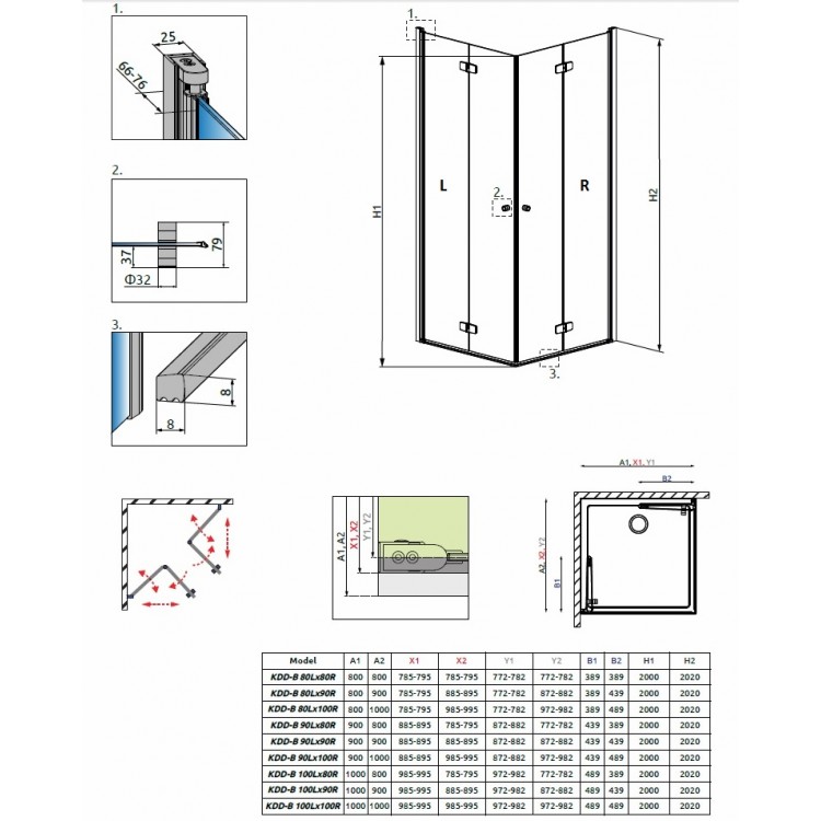 Dušas stūris kvadrātveida Radaway Fuenta New KDD-B 100x100 cm