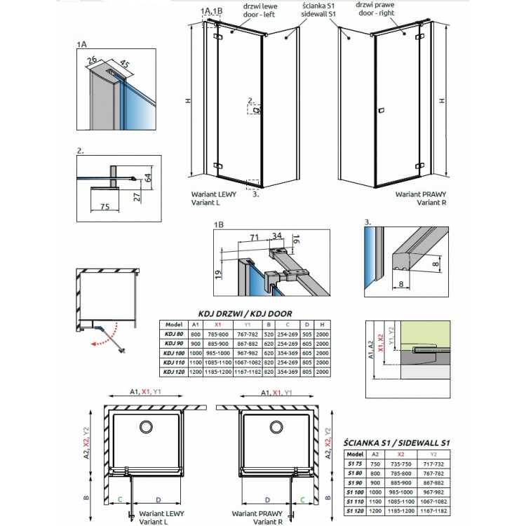 Dušas stūris kvadrātveida Radaway Fuenta New KDJ 90x90 cm