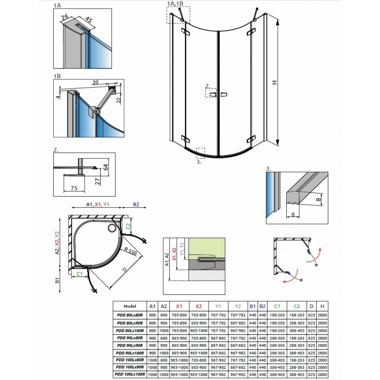 Asimetriska dušas kabīne Radaway Fuenta New PDD 90x100 cm
