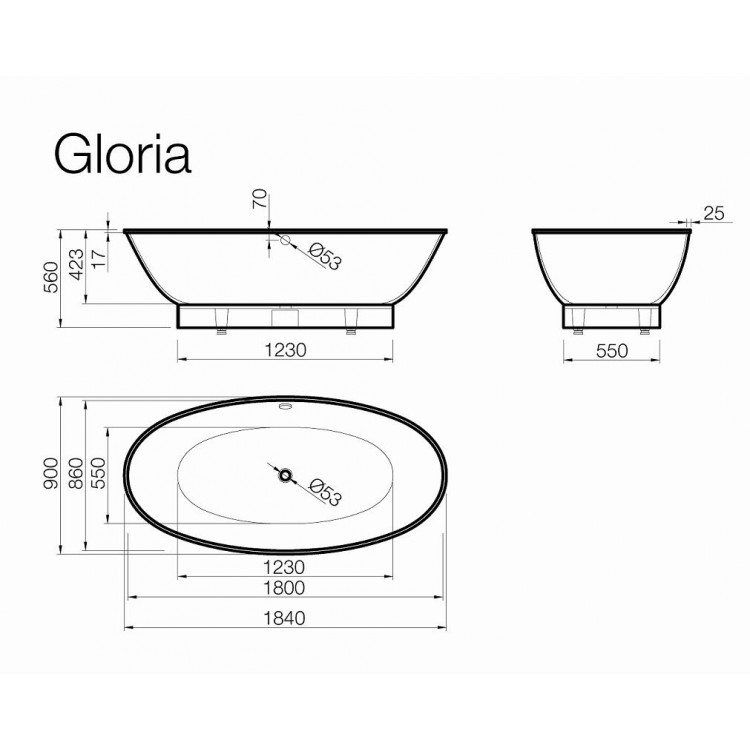 Brīvi stāvoša vanna Vispool GLORIA 1840x900