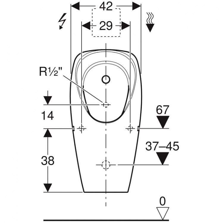 Pisuārs iebūvētajai vadības sistēmai Geberit Tamina, 116.140.00.